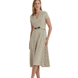 Lauren Ralph Lauren Equestrian-Print Georgette Dress Size 6 Bit Bridle Old Money